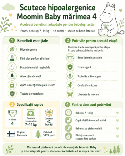 Scutece hipoalergenice Moomin Baby mărimea 4 (7–14 kg) | bio ultra absorbante