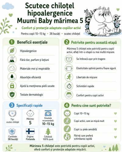 Scutece chilotel hipoalergenice Muumi Baby marimea 5 infografic